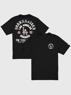 Los Angeles Dodgers New Era x Born x Raised Black Back-to-Back World Series Champions On The Turf T-Shirt featuring soft cotton fabric with bold commemorative graphics