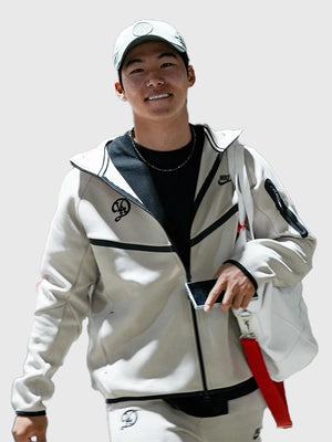 Recreated unisex Los Angeles Dodgers 2026 Nike Tech Fleece Windrunner jacket in grey with smooth texture and clean lines