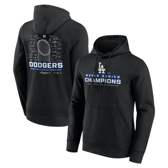 Los Angeles Dodgers World Series Champions 2025 Signature Roster Hoodie featuring team autographs and championship design.