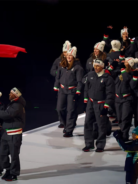 Recreated Team Italy EA7 Emporio Armani wool bomber jacket in charcoal grey with a structured silhouette and refined Olympic ceremony design.