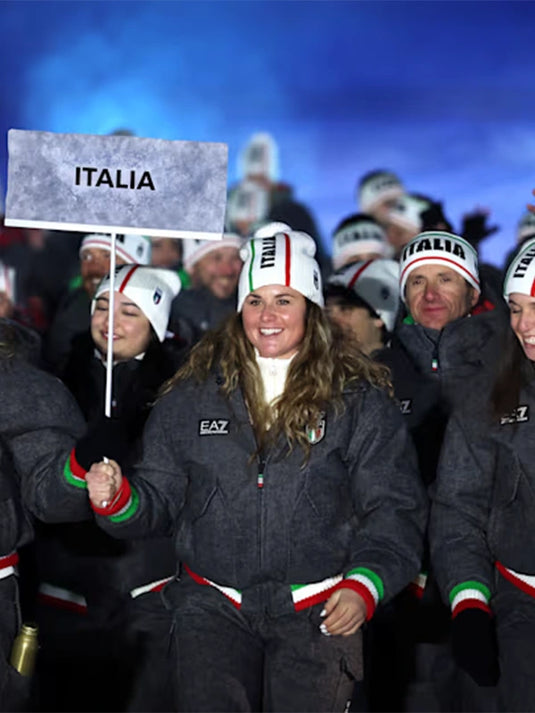 Recreated Milano Cortina 2026 Winter Olympics wool bomber jacket in charcoal grey with ribbed trims and a clean, athletic profile.