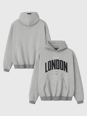 Fear of God x London Game 90s fleece pullover hoodie in grey with vintage-inspired oversized fit and street-ready style