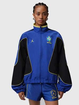 RECREATED Nike x Jordan Brand FIFA World Cup 2026 Brazil national football team Anthem Women’s Track Jacket in Blue & Black featuring a sleek athletic silhouette with bold two-tone styling