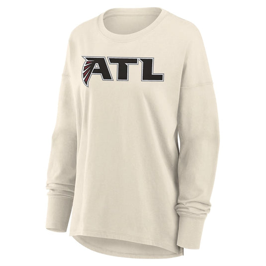 Recreated Atlanta Falcons 2025 Fanatics Cream Long Sleeve T-Shirt featuring legacy team logo.