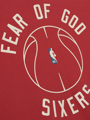 Philadelphia 76ers collaborative 90’s hoodie in red designed with relaxed structure and cozy interior finish