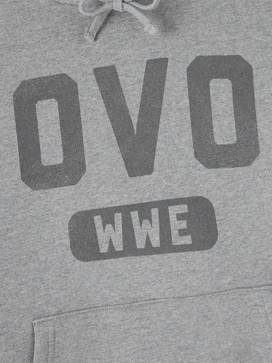 Recreated OVO x WWE grey hoodie showcasing RAW is WAR branding and fleece comfort