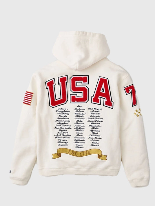 Fanatics USA 250th Anniversary RECREATED cream fleece pullover hoodie with iconic limited edition design