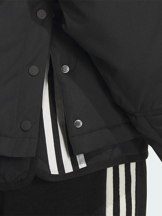 RECREATED Adidas 3-Stripes padded jacket in black featuring an oversized fit and insulated comfort