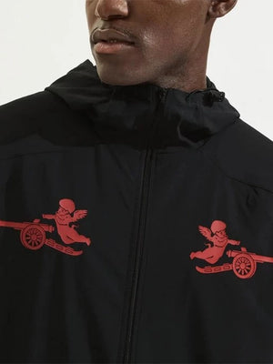 RECREATED Adidas x Places + Faces Arsenal 2025/26 Black Hooded Jacket featuring a streamlined silhouette with comfortable everyday wearability