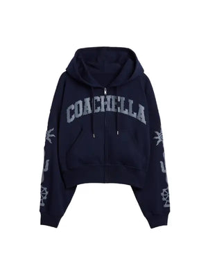 Navy Gap Coachella 2026 zip-up hoodie recreated with soft texture and functional front zip design