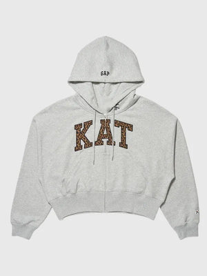RECREATED Gap x Katseye Kat by Yoonchae 2026 grey cropped full-zip fleece hoodie with a clean modern streetwear fit
