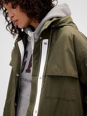 Victoria Beckham x Gap Parka Jacket designed with relaxed unisex fit and functional everyday outerwear construction