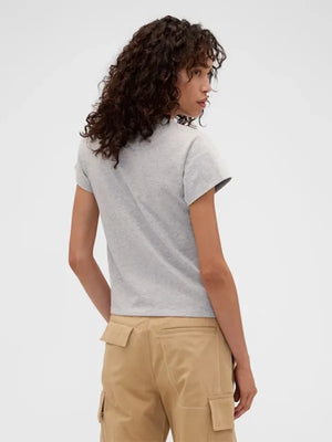 Victoria Beckham x Gap Grey Logo T-Shirt designed with relaxed unisex fit and smooth everyday wear construction