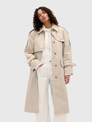 Gap x Victoria Beckham 2026 Beige Trench Coat featuring classic double-breasted design and clean tailored construction