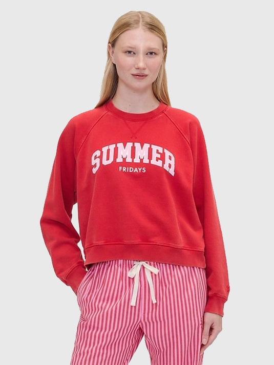 Recreated red Gap x Summer Fridays oversized sweatshirt with raglan sleeves and a minimalist logo design