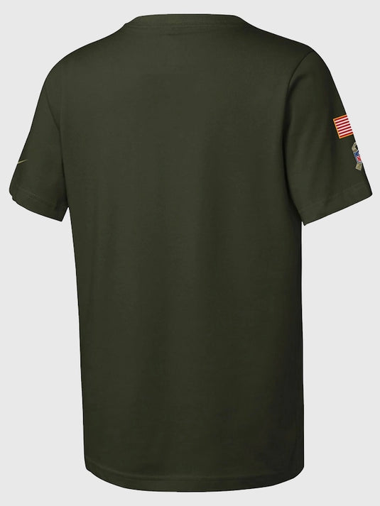 Tampa Bay Buccaneers 2025 olive green sideline T-shirt designed with Nike performance technology.