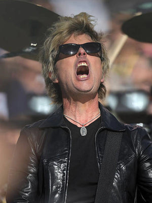 Black leather jacket inspired by Green Day’s Super Bowl LX 2026 pre‑show look with edgy streetwear influence