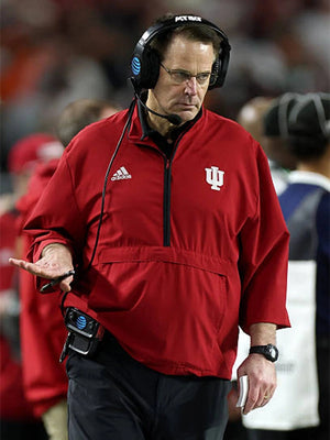 RECREATED Adidas red coaches jacket for Indiana Hoosiers with 1/4 zip closure and short sleeves for sideline wear