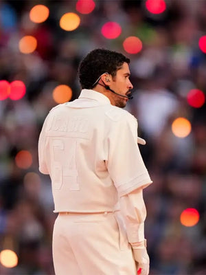 White cotton tee featuring Bad Bunny “Ocasio 64” graphic paying homage to his Super Bowl LX 2026 halftime moment