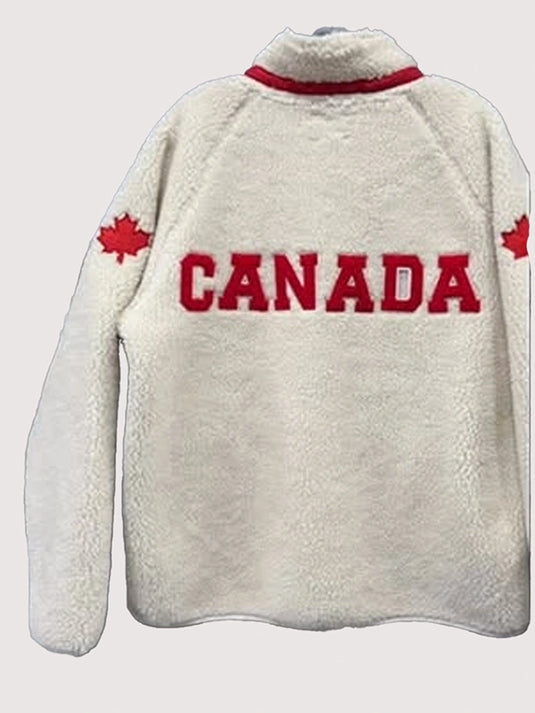 Shane Hollander Team Canada RECREATED white sherpa fleece jacket with clean winter-ready silhouette