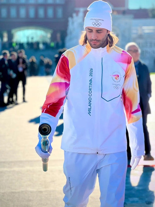 RECREATED Milano Cortina 2026 Winter Olympics unisex Torchbearer full-zip hooded jacket in white with lightweight outerwear construction