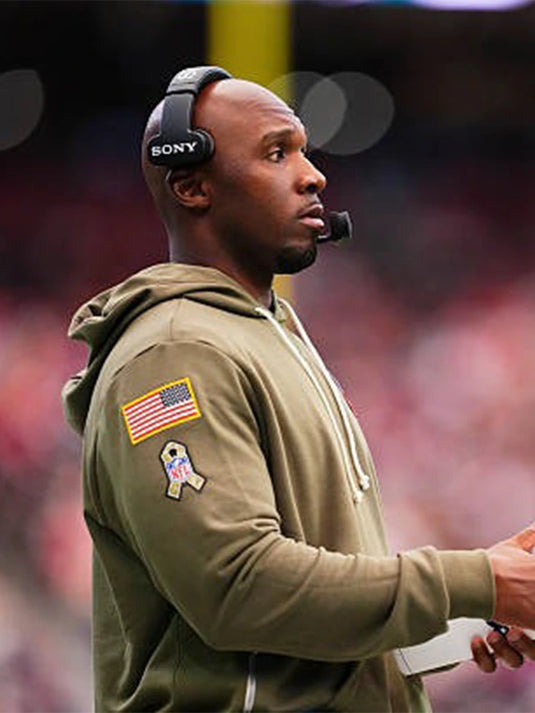 DeMeco Ryans-inspired Texans 2025 Salute to Service hoodie made from soft fleece with military tribute accents.