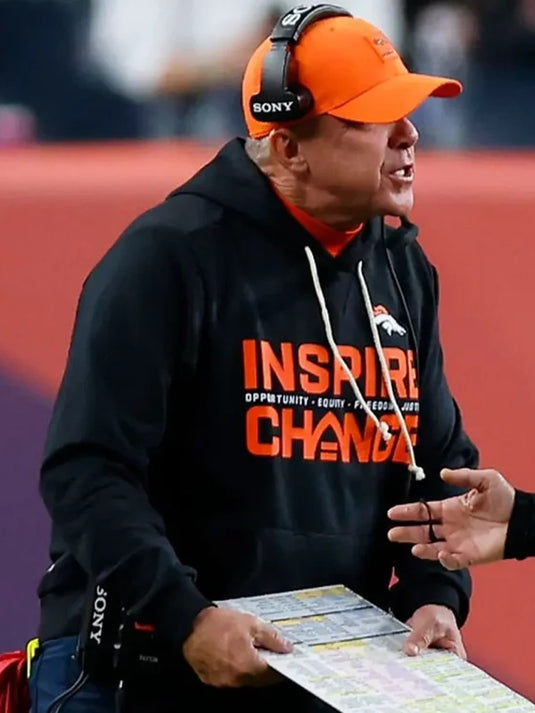 Black Denver Broncos Nike sideline hoodie from the 2025 Inspire Change lineup with impactful messaging