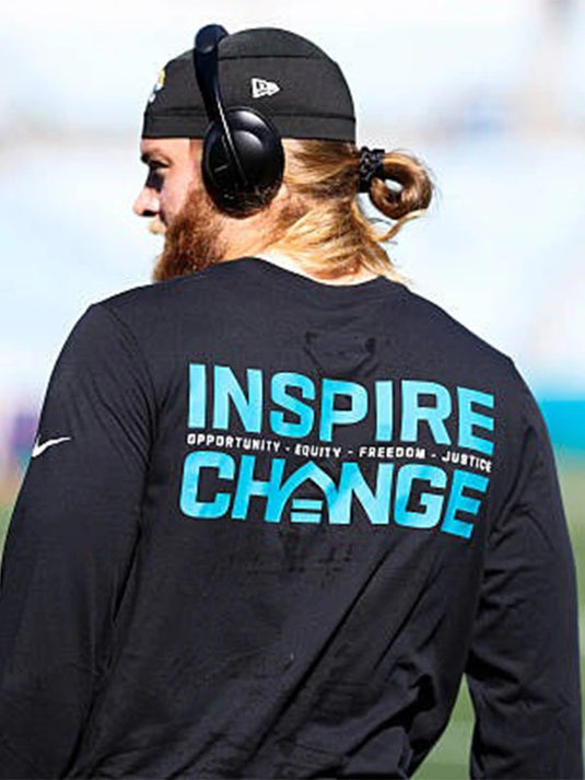 Black Nike Jacksonville Jaguars long sleeve shirt from the 2025 Inspire Change lineup with bold typography