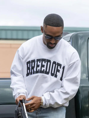 Recreated Breed of 1 crewneck sweatshirt inspired by Jalen Hurts with structured fit and casual versatility