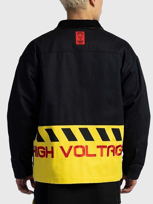 Black and yellow Pikachu workwear jacket inspired by Pokémon × Jimmy Paul by Difuzed featuring structured fit and utility styling