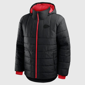 Fanatics full-zip black puffer jacket designed for Kansas City Chiefs fans seeking style and comfort.