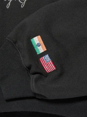 RECREATED black cropped fleece pullover hoodie Gap x Katseye Kat by Raj 2026 with smooth fabric and streetwear edge