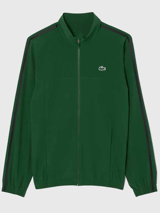 Novak Djokovic Hellenic Championship 2025 Green Track Jacket by Lacoste with logo embroidery.