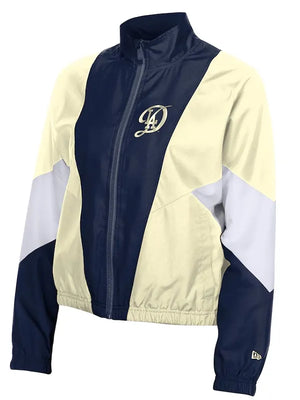 Recreated New Era Los Angeles Dodgers Leisure City Connect windbreaker in navy and cream with smooth finish and modern fit