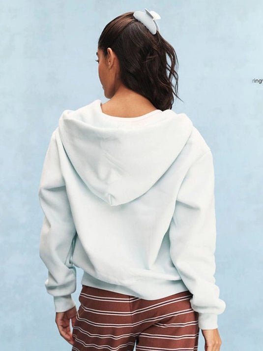 Parke 2026 light blue varsity zip up hoodie crafted in fleece with a soft tone and modern silhouette