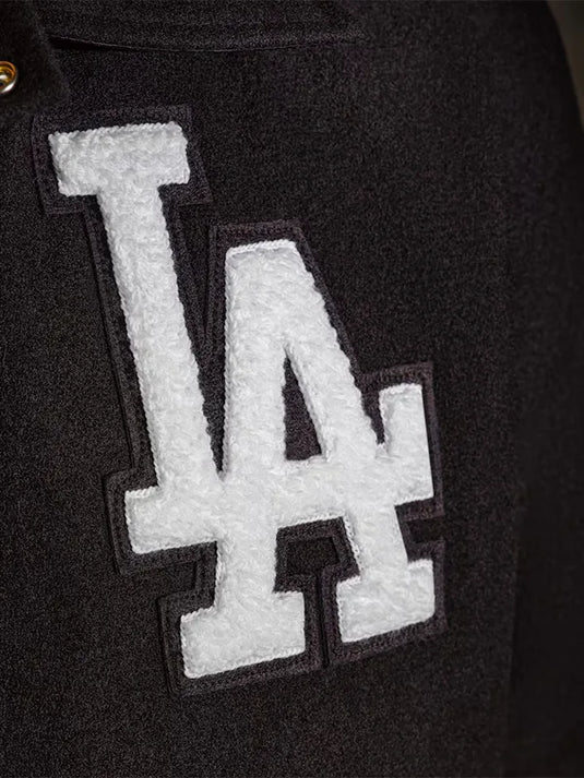 Dodgers Joshua Vides x Fanatics Black Varsity Jacket celebrating the 2025 World Series title.