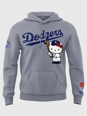 Dodgers Hello Kitty fleece hoodie recreated in grey with comfortable build and casual streetwear styling