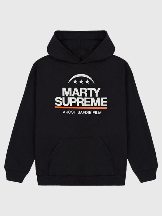 Golf Wang x Marty Supreme black pullover fleece hoodie featuring a relaxed fit and soft fleece construction for everyday wear