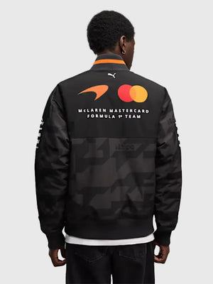 Puma McLaren 1000th Grand Prix Jacket featuring bold event-inspired accents and classic bomber silhouette