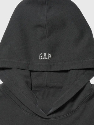 RECREATED black fleece pullover hoodie from Kat by Megan collection, featuring cropped cut and statement lace-up sleeve elements