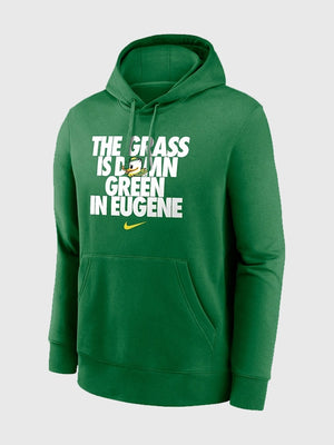 Green “Grass Is Green” pullover hoodie recreated from Nike Oregon Ducks collection with soft fleece