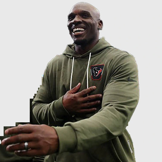 Houston Texans Salute to Service 2025 olive hoodie designed for comfort and performance with fleece construction.