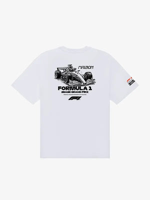 Malbon Formula 1 2026 Pit Sketch Tee featuring creative Bermuda-inspired graphics and modern streetwear appeal