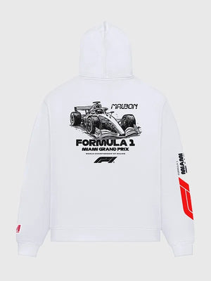 Malbon Formula 1 2026 Pit Sketch Hoodie featuring creative linework graphics and comfortable everyday streetwear feel