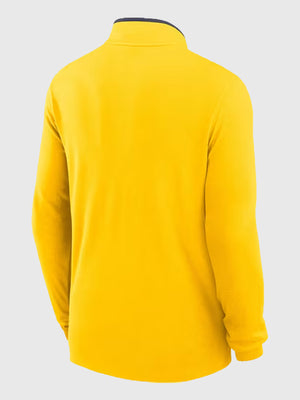 Michigan Wolverines Nike Jordan Victory long sleeve pullover recreated in yellow with quarter zip closure and refined sportswear appeal