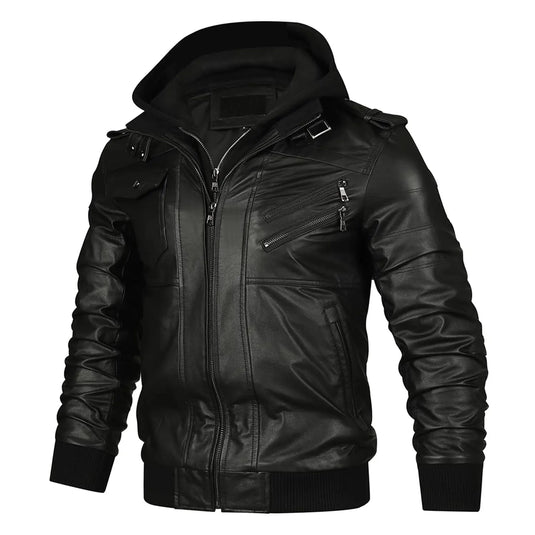 Miguel Black Hooded Leather Jacet