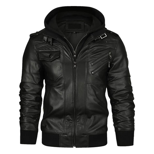 Miguel Black Hooded Leather Jacet