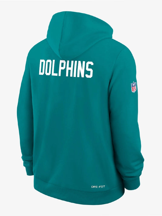 Mike McDaniel Miami Dolphins Dri-FIT sideline hoodie in aqua with modern sideline silhouette