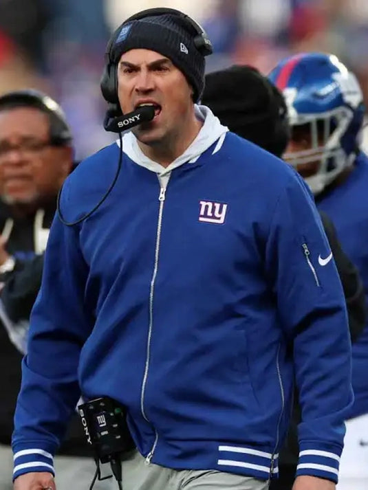 Recreated Indianapolis Colts blue Nike sideline bomber jacket inspired by coach Shane Steichen for the 2025 season