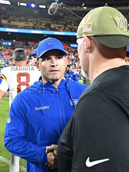 Seattle Seahawks 2025 Mike Macdonald Blue Sideline Hoodie Jacket with durable Nike construction.